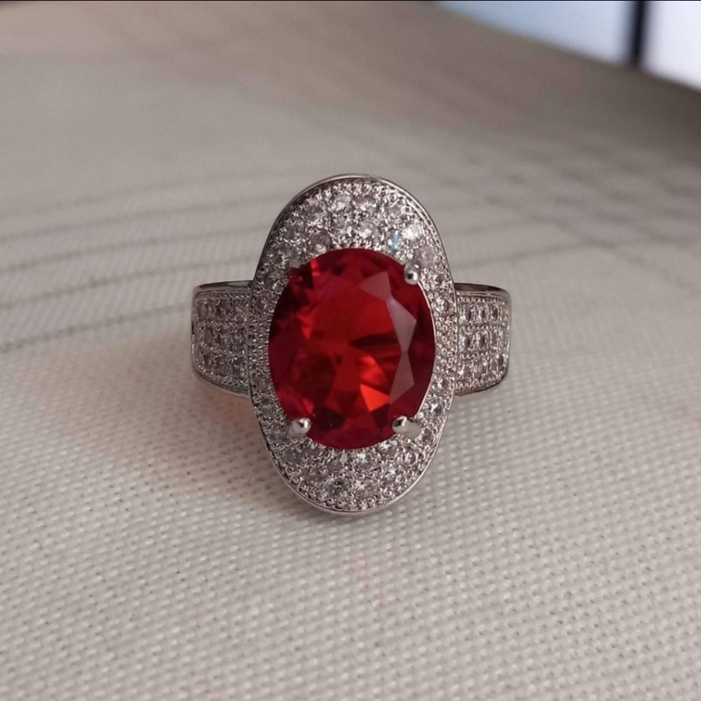 New 925 Silver Oval Cut Ruby Diamond Ring for Women - Picture 3 of 10